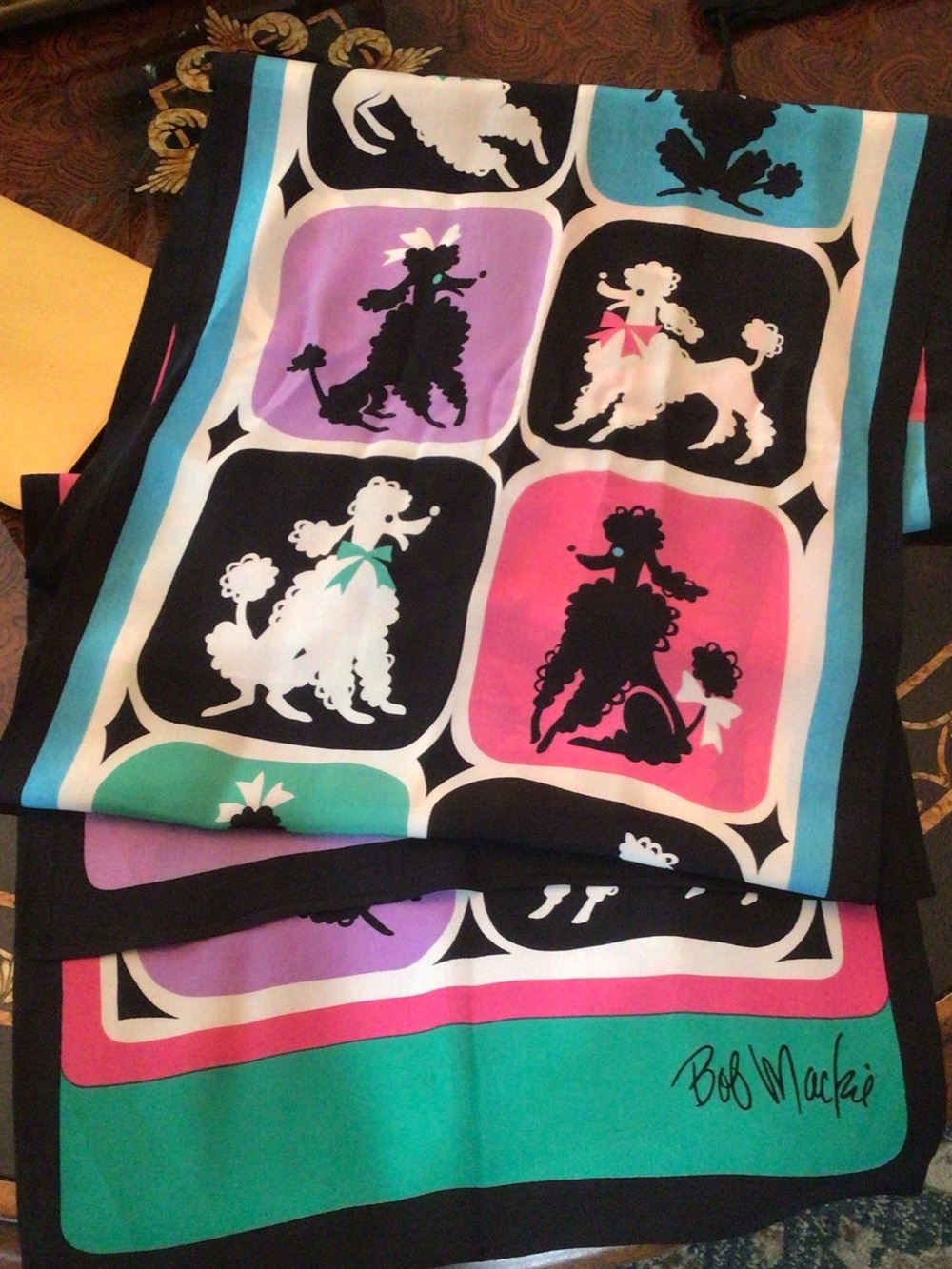 Bob Mackie Poodle Party 100% Silk Scarf